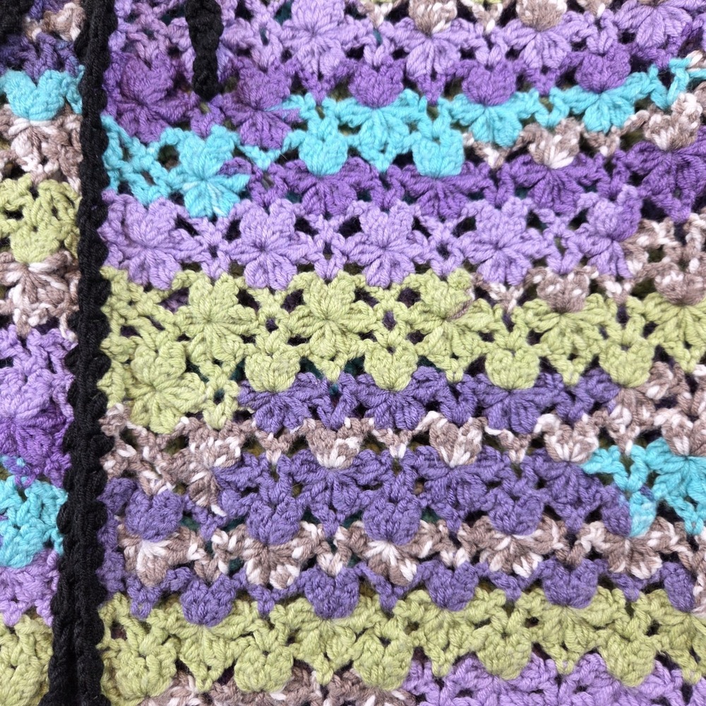 Vintage Handmade Crochet Vest Purple/Green Striped Boho Hippie Grannycore L/XL - Picture 3 of 7